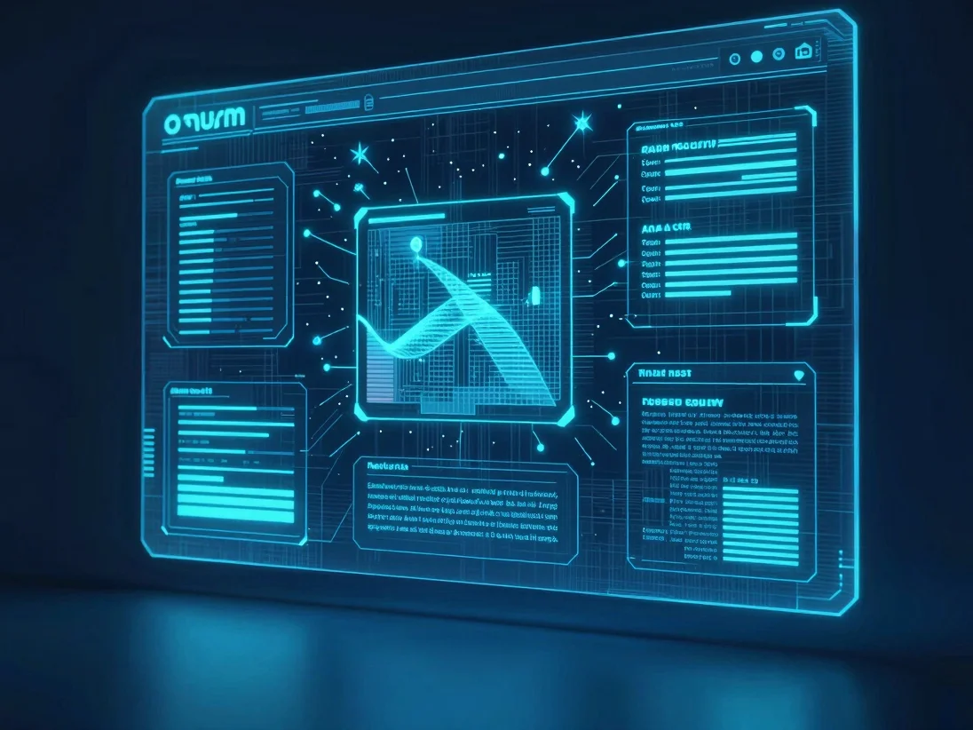Futuristic cyan holographic display showing responsive website la